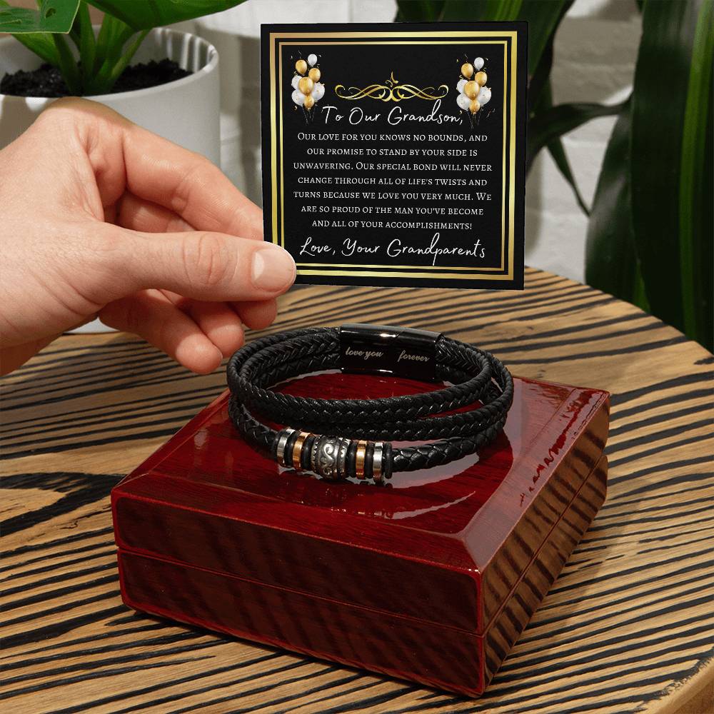 Grandson Graduation Leather Bracelet