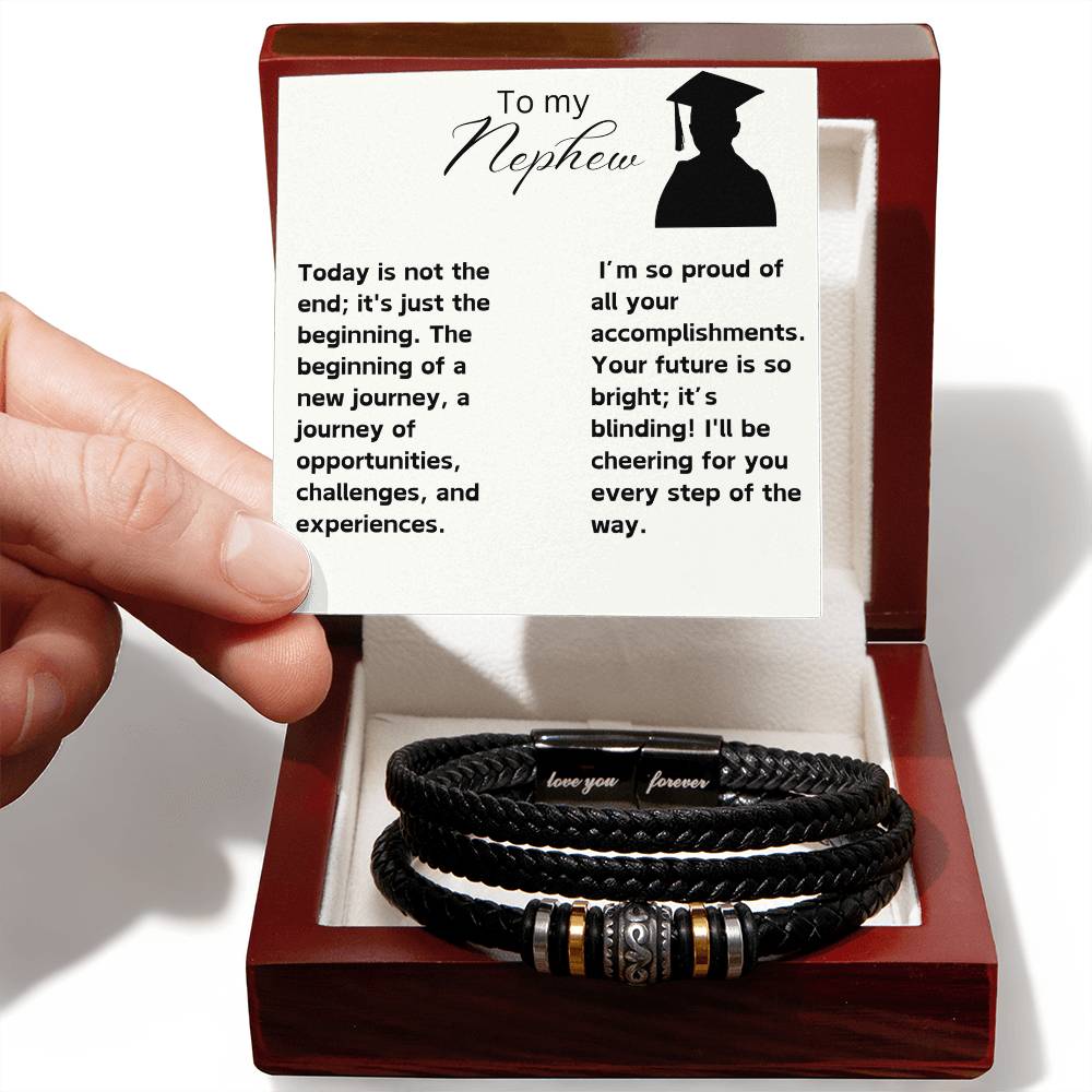 To My Nephew Graduation Leather Bracelet