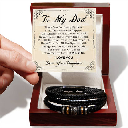 To Dad From Daughter Leather "LOVE YOU FOREVER" Bracelet