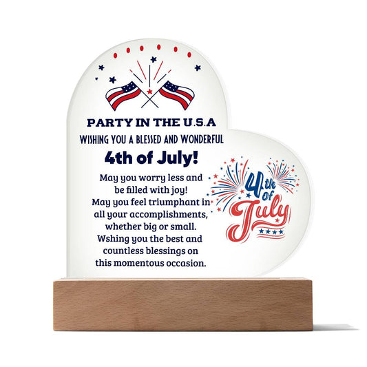 Party in the USA 4th of July Acrylic Heart Plaque