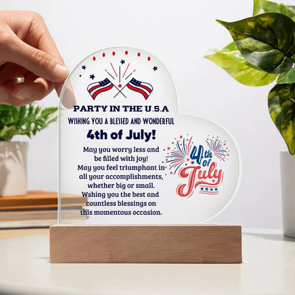 Party in the USA 4th of July Acrylic Heart Plaque