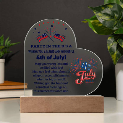 Party in the USA 4th of July Acrylic Heart Plaque