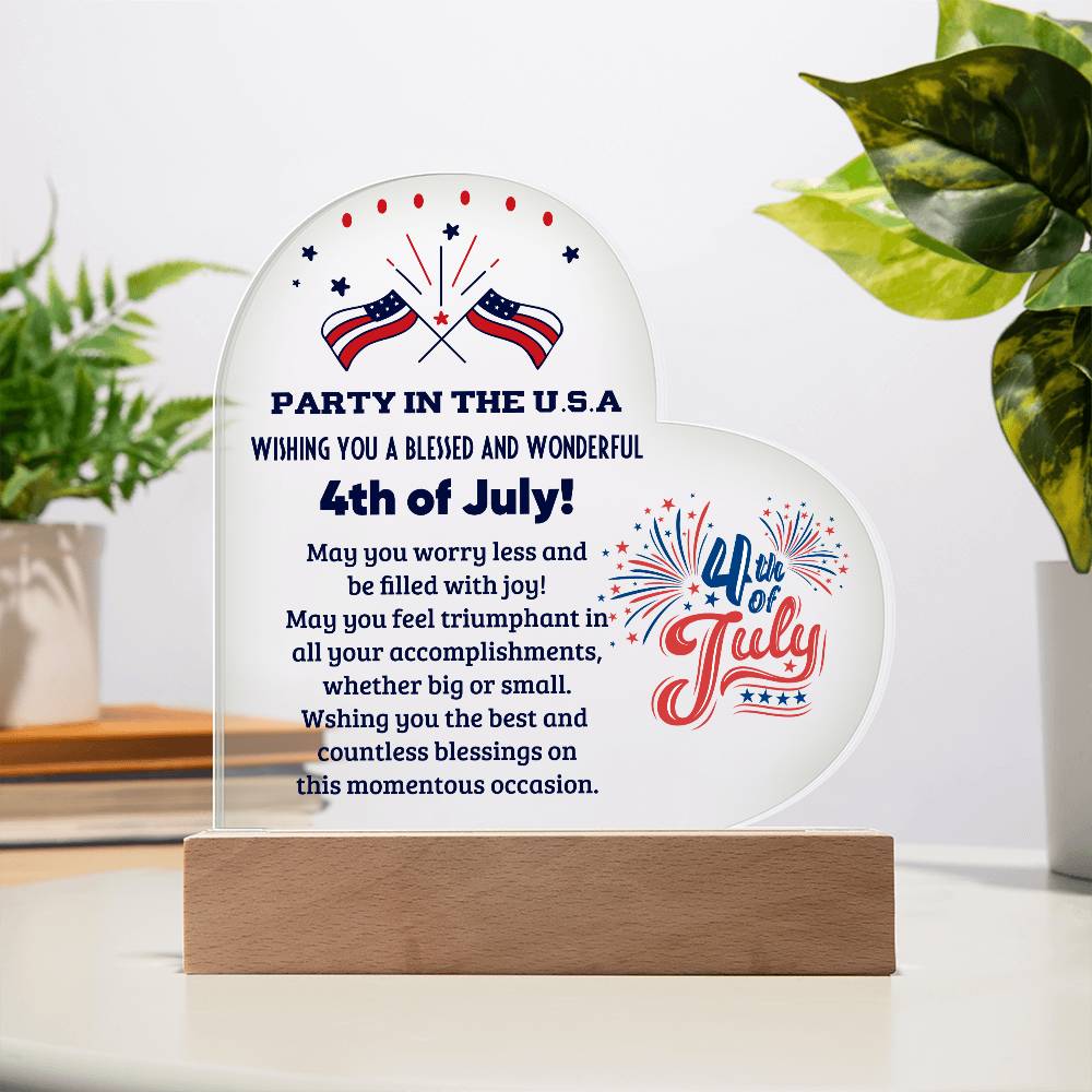 Party in the USA 4th of July Acrylic Heart Plaque