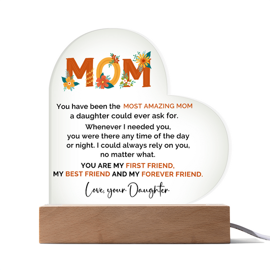 Mom Heart Acrylic Plaque that Lights Up