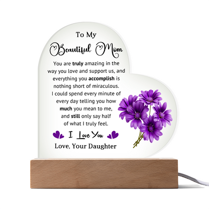 Supportive Mom Heart Acrylic Plaque and Nightlight