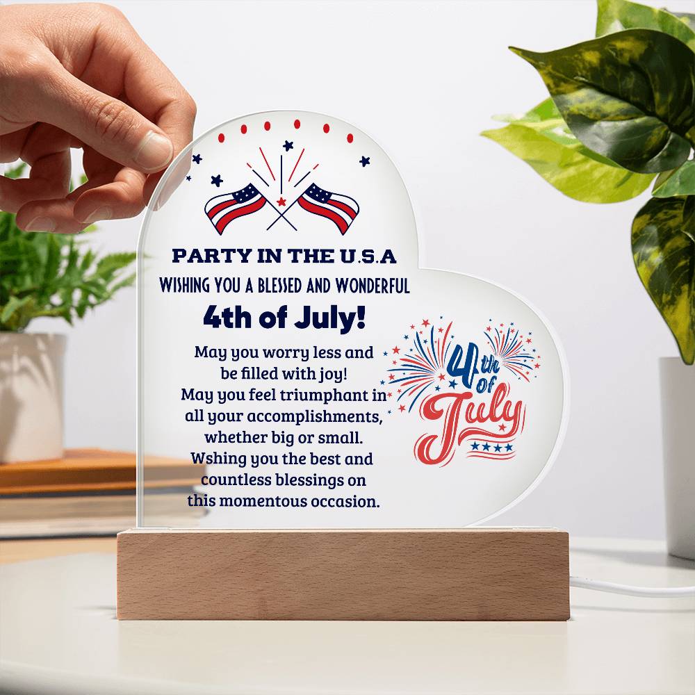 Party in the USA 4th of July Acrylic Heart Plaque