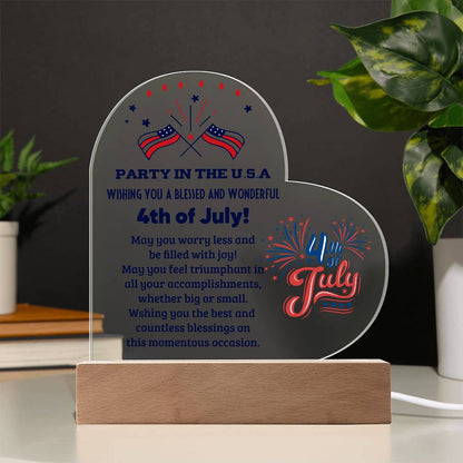 Party in the USA 4th of July Acrylic Heart Plaque