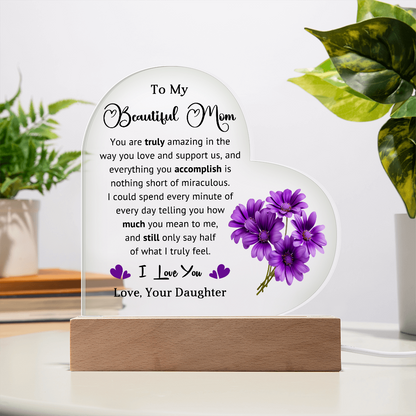 Supportive Mom Heart Acrylic Plaque and Nightlight