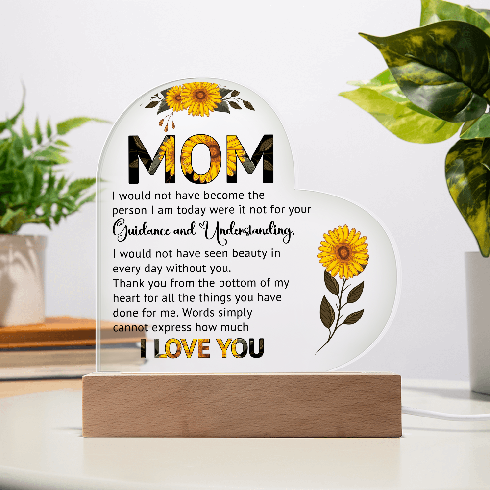 Sunflower Mom Heart Acrylic Plaque