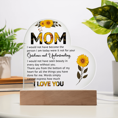 Sunflower Mom Heart Acrylic Plaque