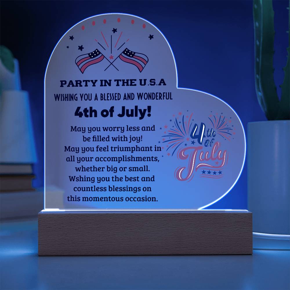 Party in the USA 4th of July Acrylic Heart Plaque