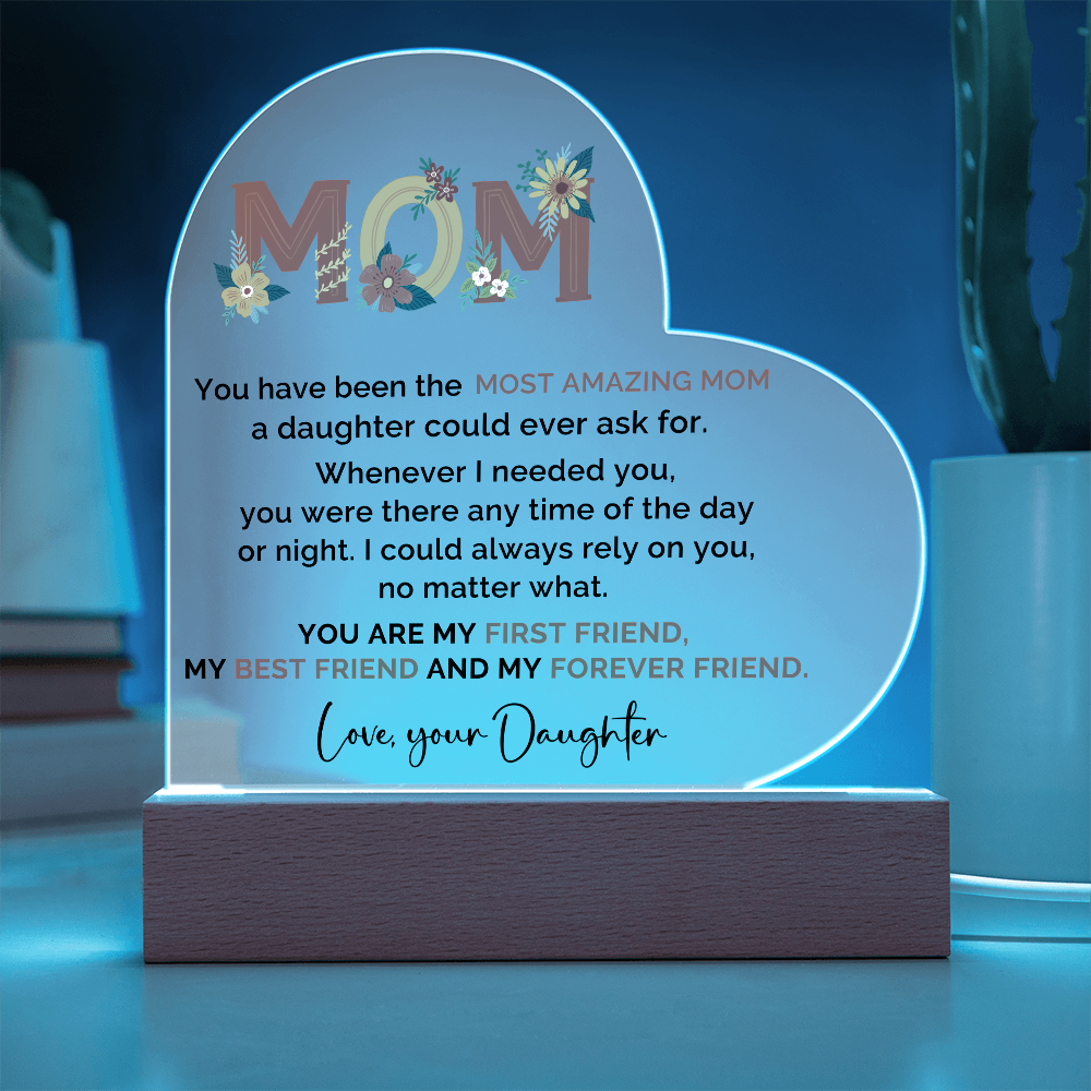 Mom Heart Acrylic Plaque that Lights Up