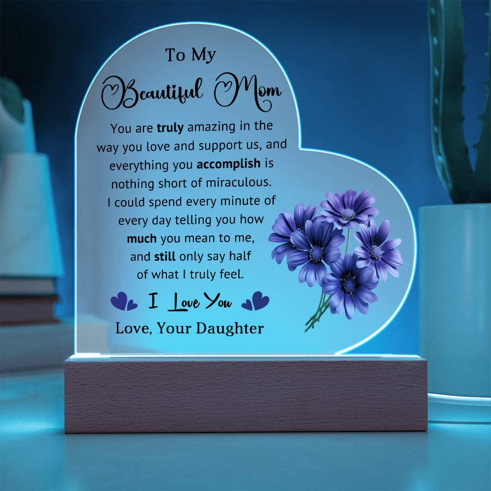 Supportive Mom Heart Acrylic Plaque and Nightlight