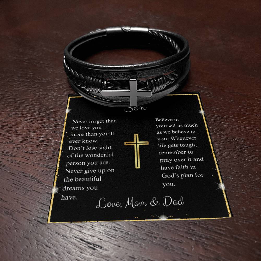 Son Leather Cross Bracelet for Valentine's Day