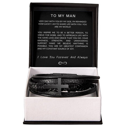 To My Man Cross Leather Bracelet