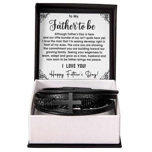 Father to Be Leather Cross Bracelet Father's Day Gift