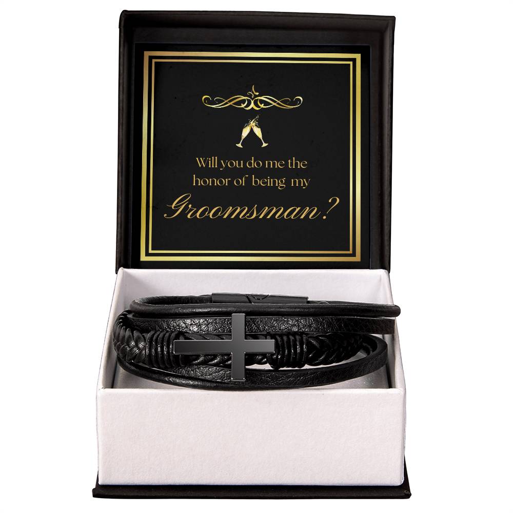 Groomsman Proposal Leather Cross Bracelet