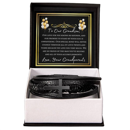 To Our Grandson Leather Cross Bracelet for Graduation