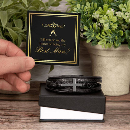 Will You Be My Best Man Wedding Party Proposal Leather Cross Bracelet