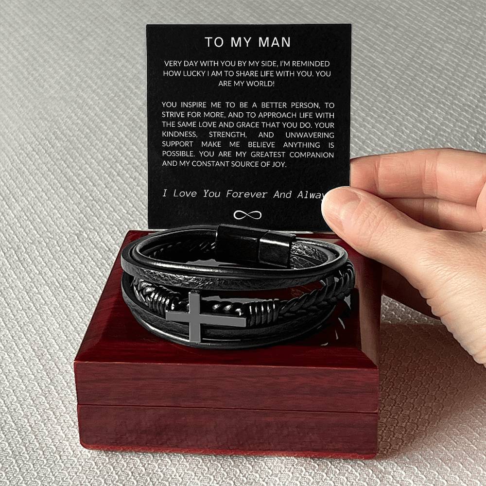 To My Man Cross Leather Bracelet