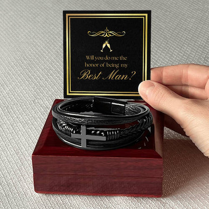 Will You Be My Best Man Wedding Party Proposal Leather Cross Bracelet