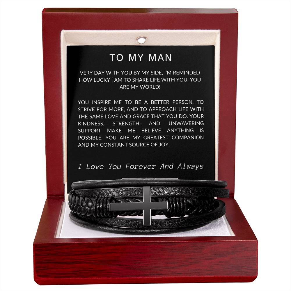 To My Man Cross Leather Bracelet