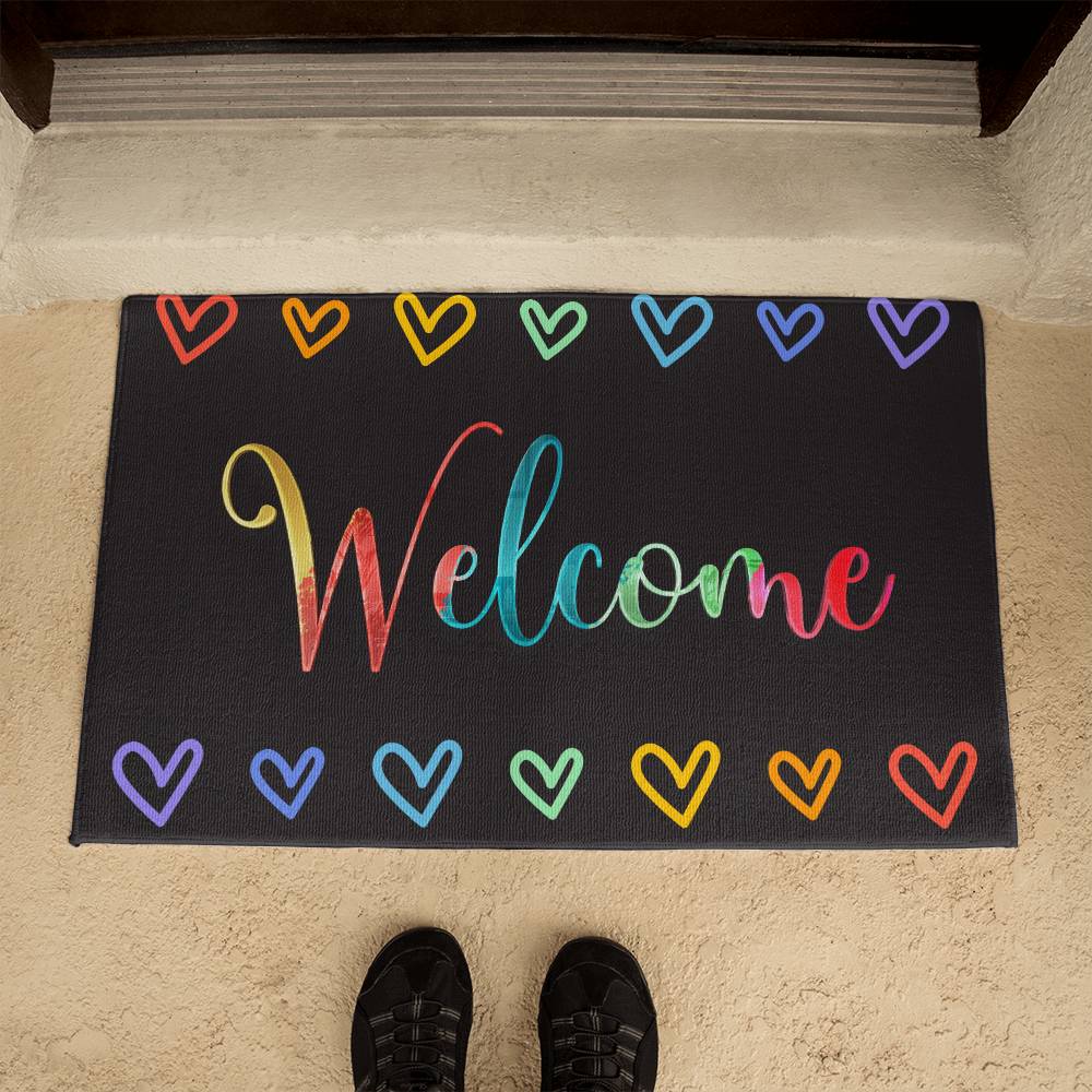 Colorful Heart Welcome Mat