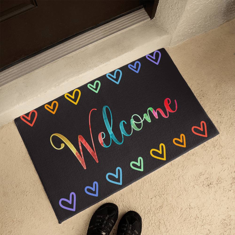 Colorful Heart Welcome Mat