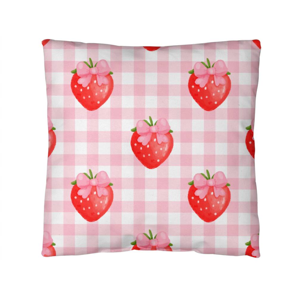 Strawberry Gingham Coquette Throw Pillow