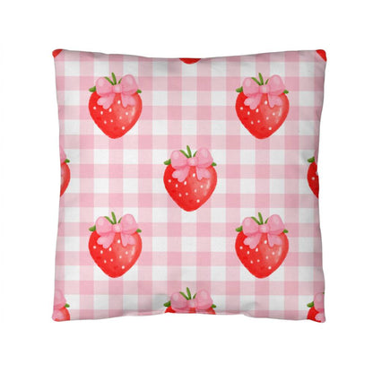 Strawberry Gingham Coquette Throw Pillow