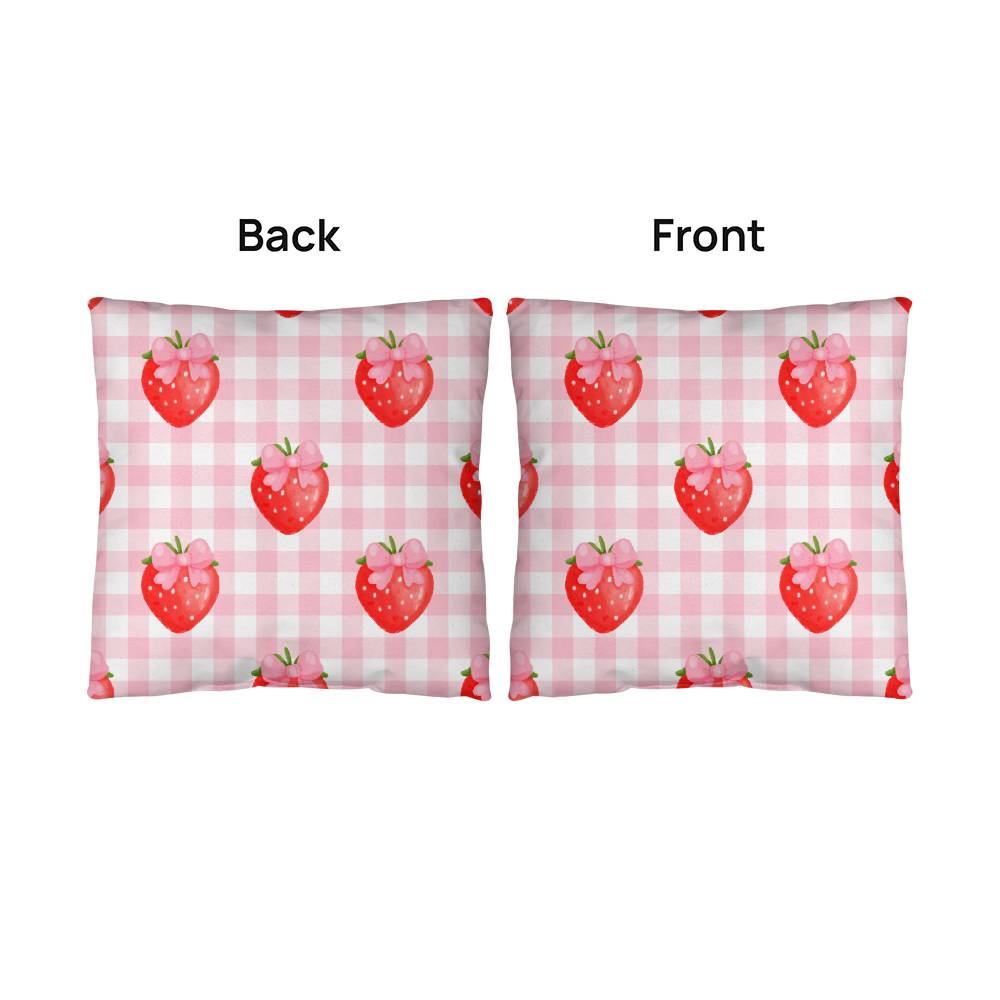 Strawberry Gingham Coquette Throw Pillow