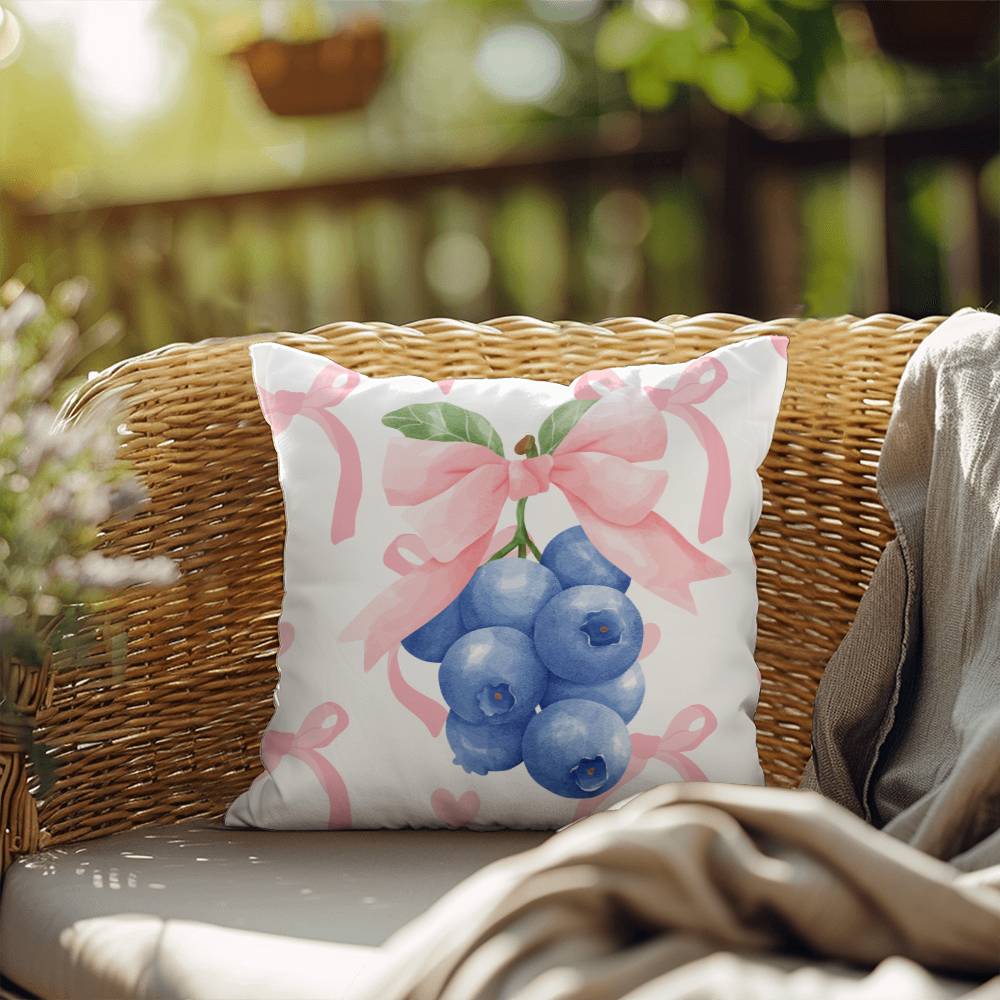 Blueberry Bow Coquette Throw Pillow