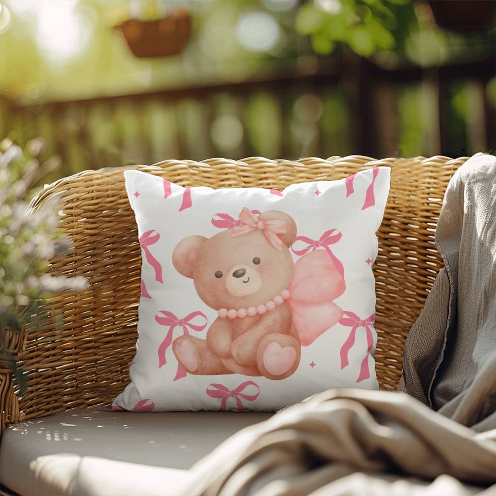 Coquette Bear in Bow Throw Pillow