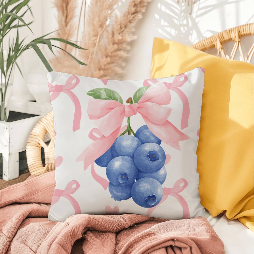 Blueberry Bow Coquette Throw Pillow