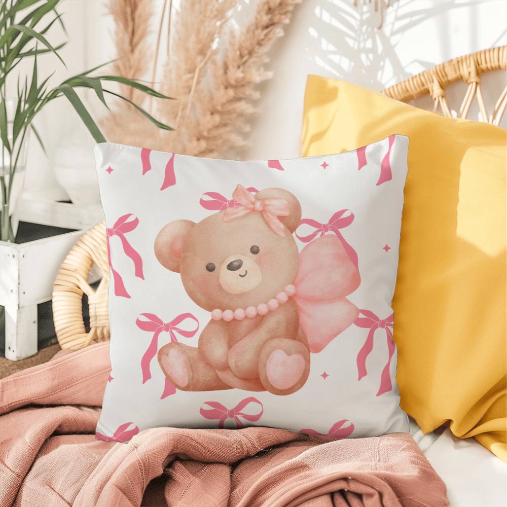 Coquette Bear in Bow Throw Pillow