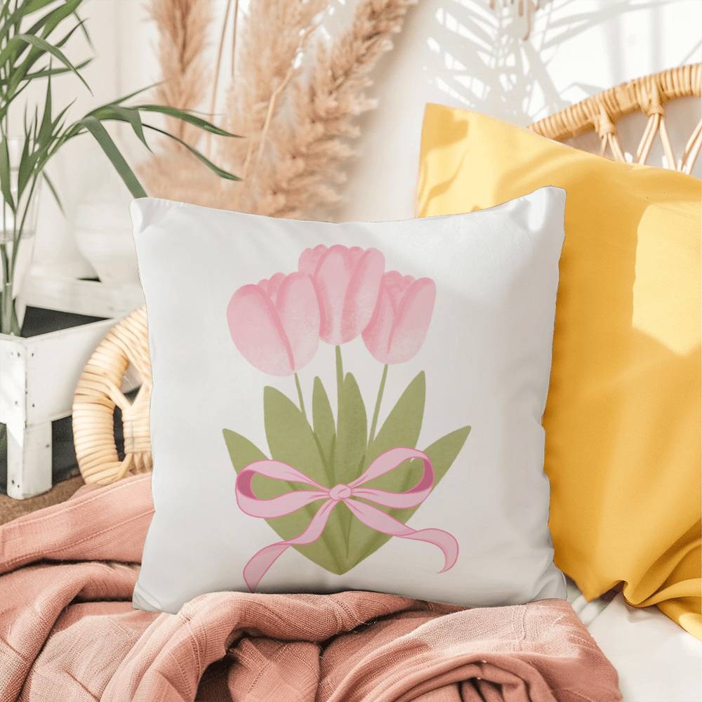 Pink Tulip Coquette Throw Pillow