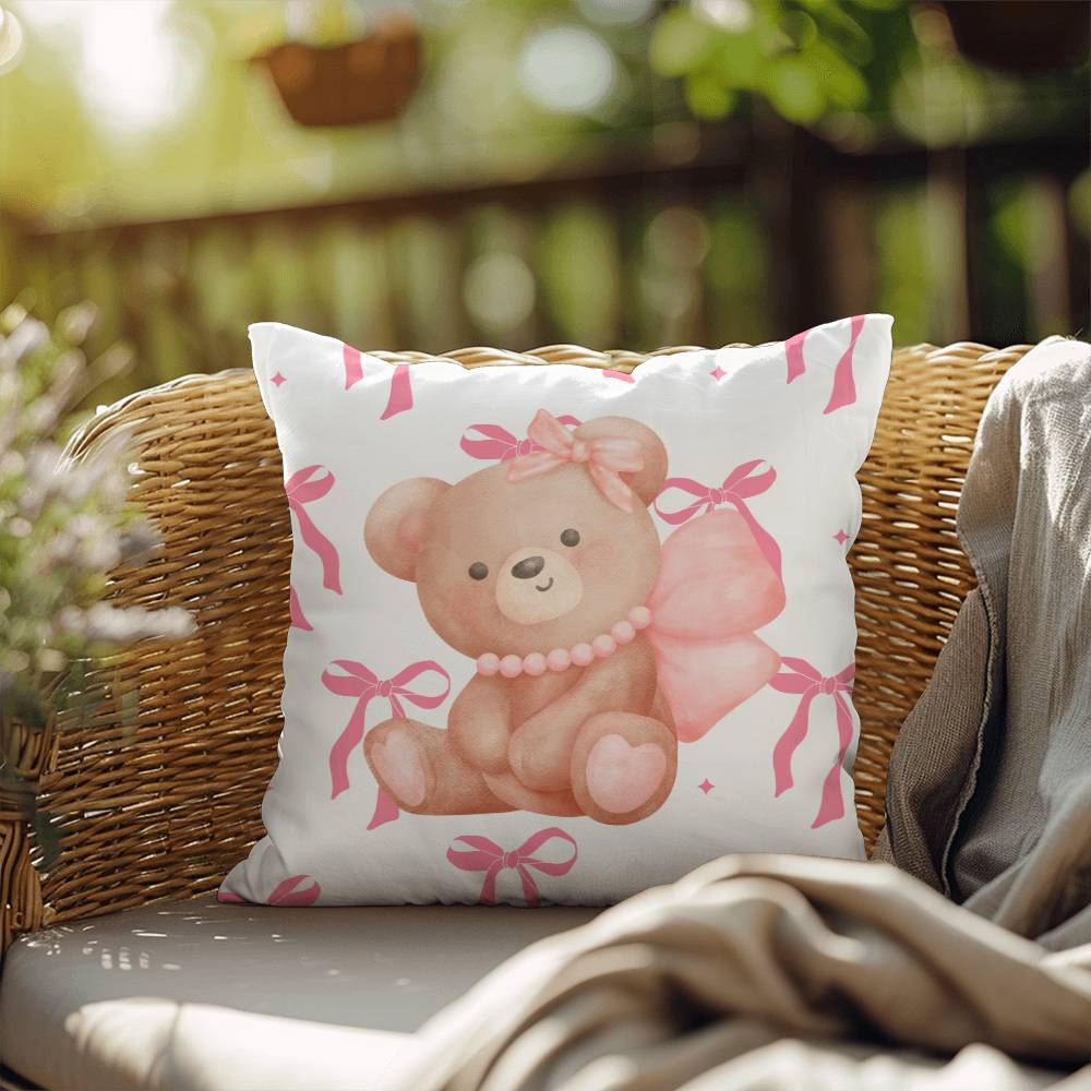 Coquette Bear in Bow Throw Pillow