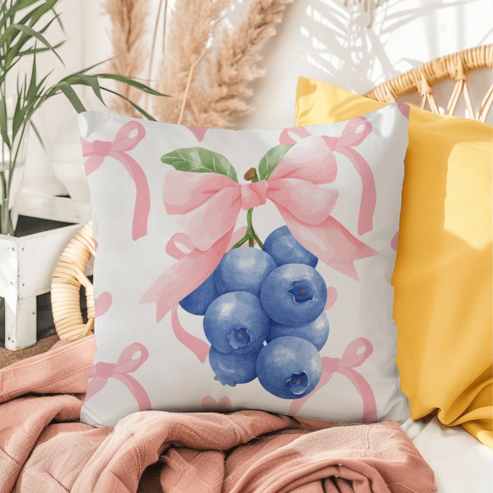 Blueberry Bow Coquette Throw Pillow