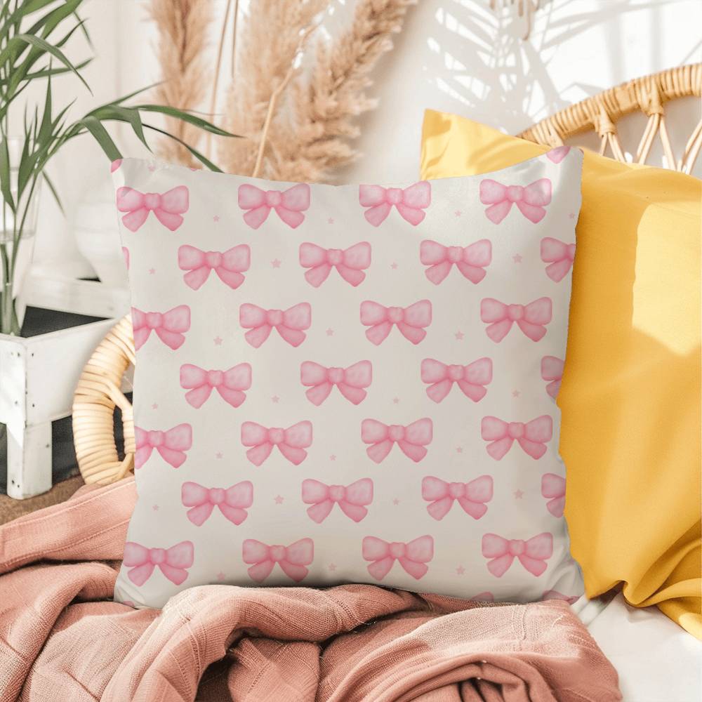 Pink Bow Coquette Decor Pillow