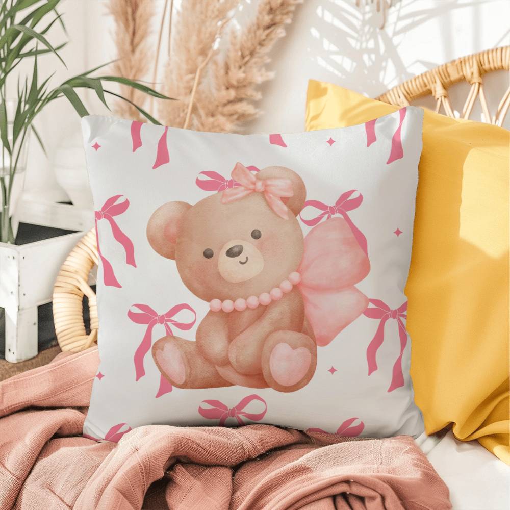 Coquette Bear in Bow Throw Pillow