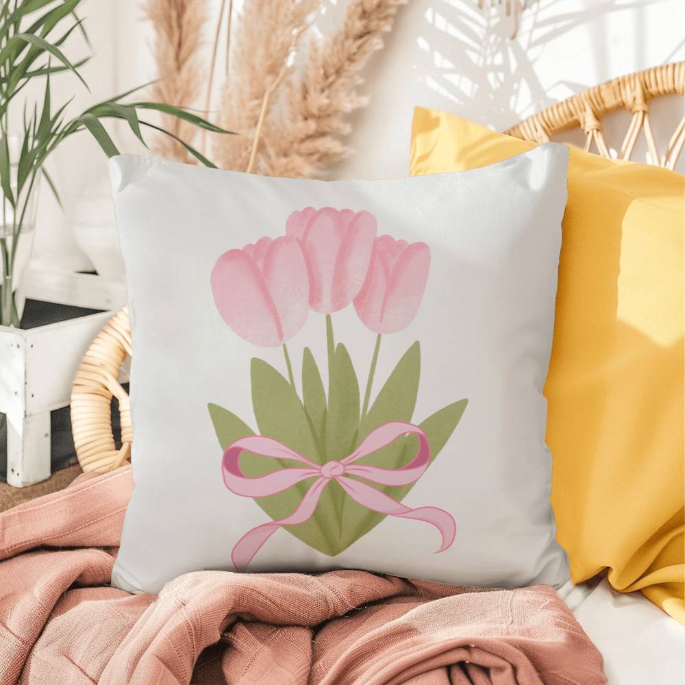 Pink Tulip Coquette Throw Pillow