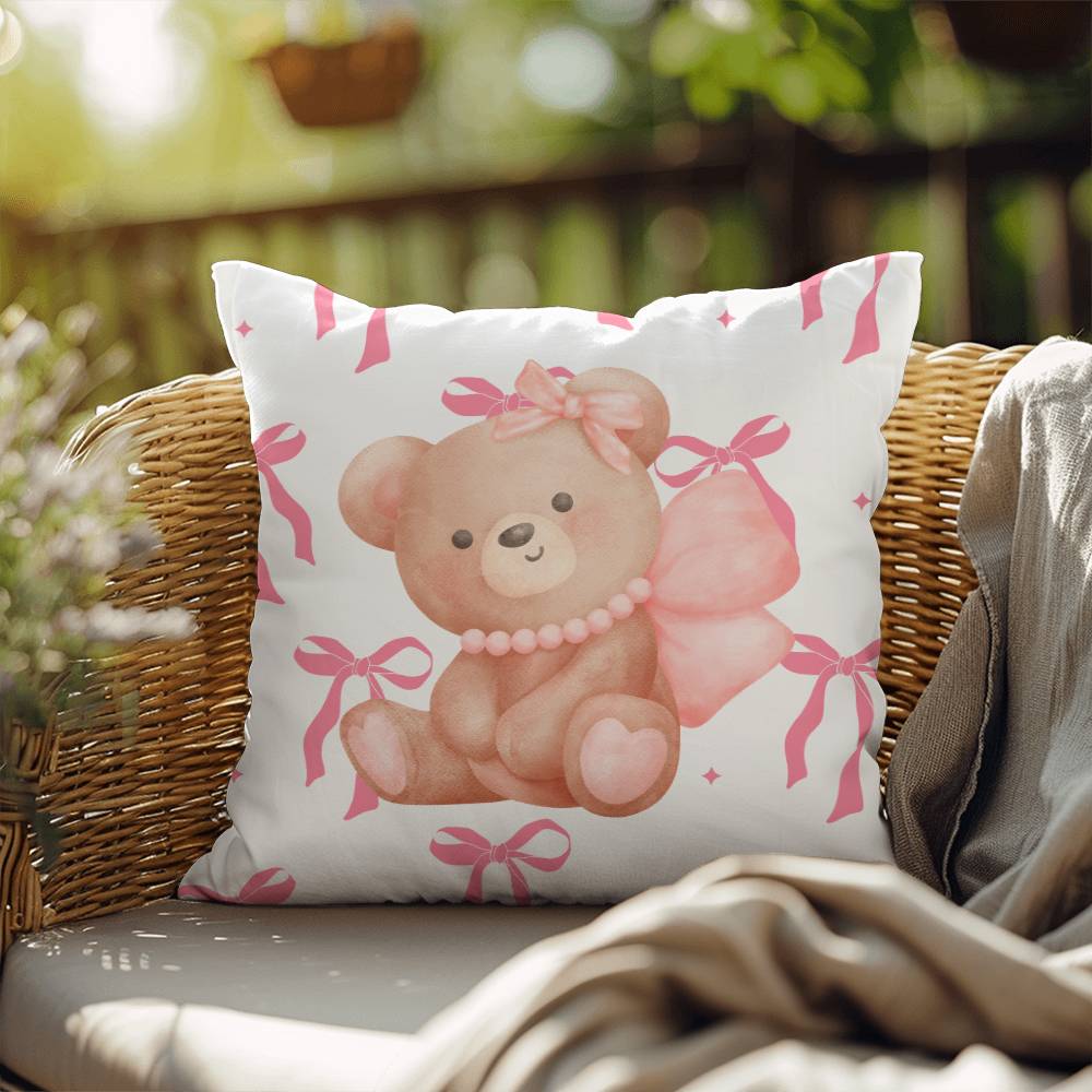 Coquette Bear in Bow Throw Pillow