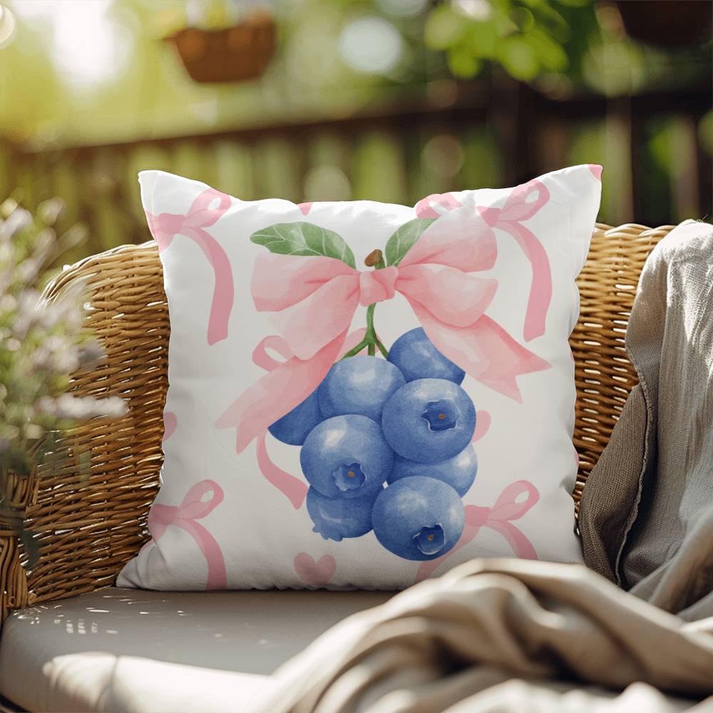 Blueberry Bow Coquette Throw Pillow