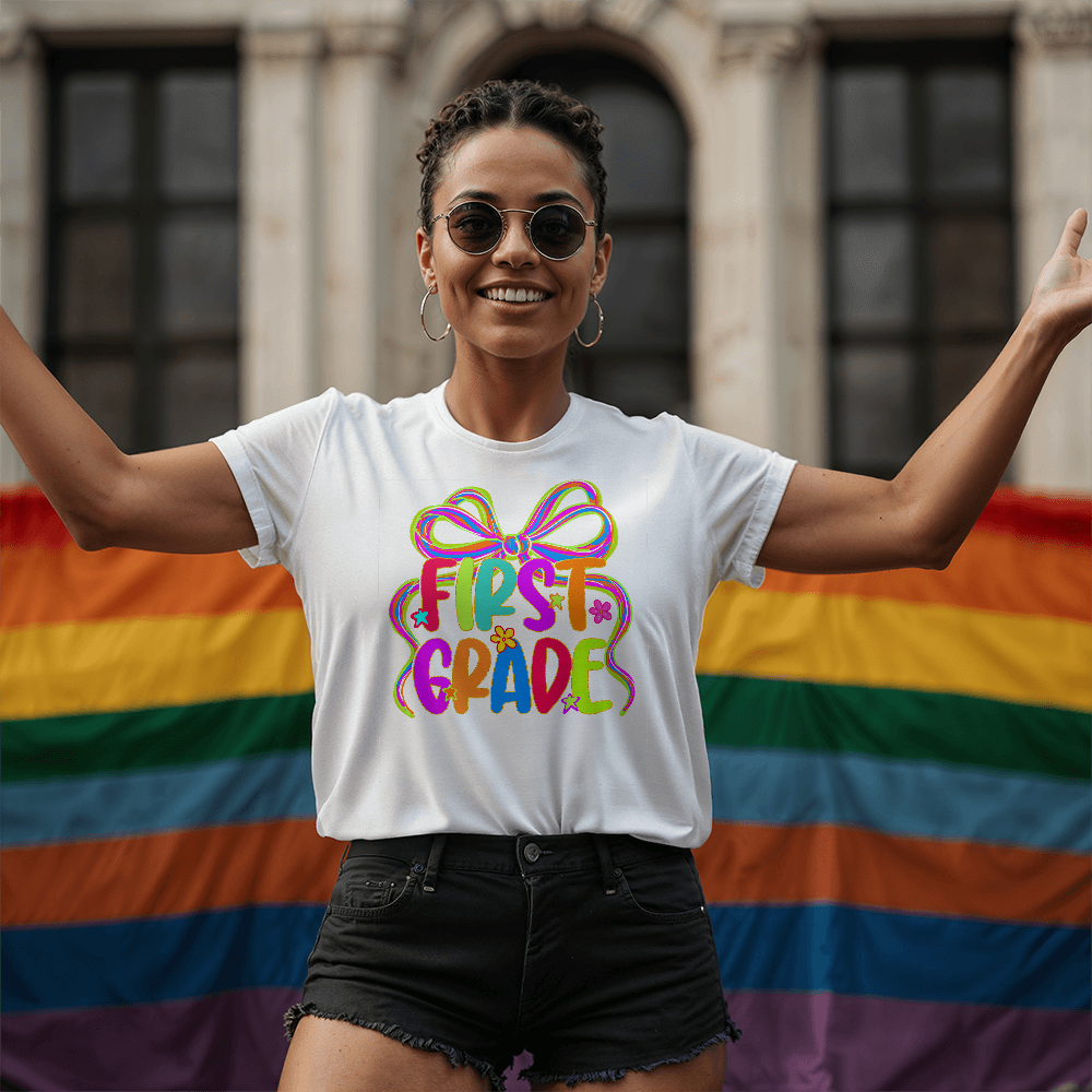 First Grade Neon Ribbon Teacher Team T-shirt