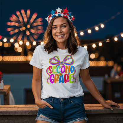 Second Grade Neon Ribbon Teacher Team T-shirt