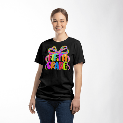 Neon Bow Fifth Grade Team Teacher T-shirt
