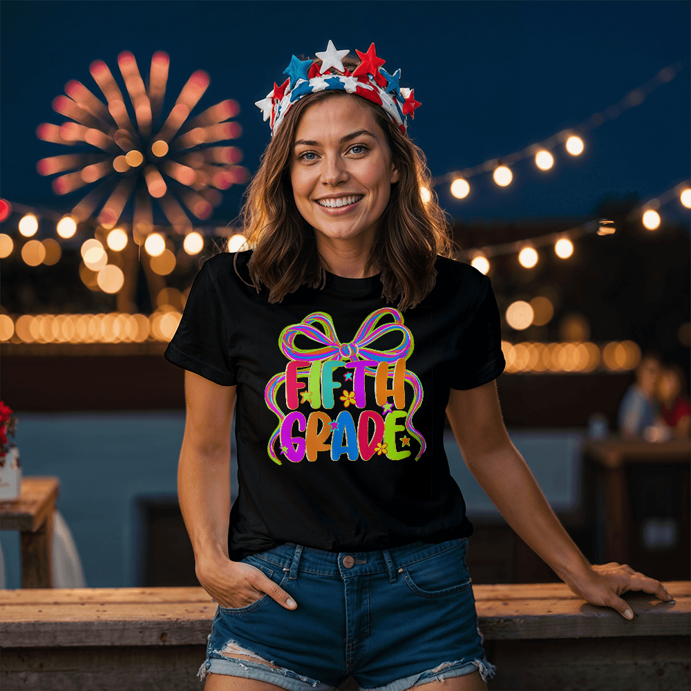 Neon Bow Fifth Grade Team Teacher T-shirt