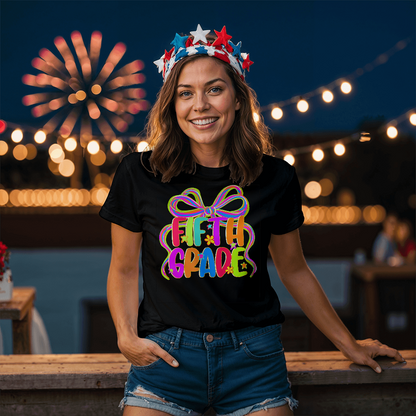 Neon Bow Fifth Grade Team Teacher T-shirt