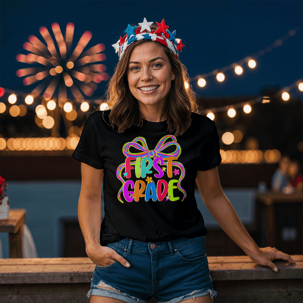 First Grade Neon Ribbon Teacher Team T-shirt
