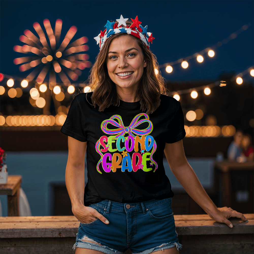 Second Grade Neon Ribbon Teacher Team T-shirt